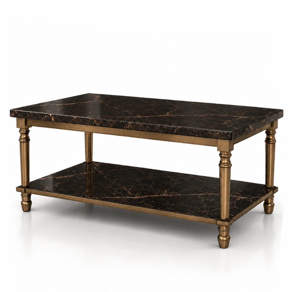 RC QUENTIN elegant marble coffee table with brushed aged brass frame for CAD and 3D interior scenes