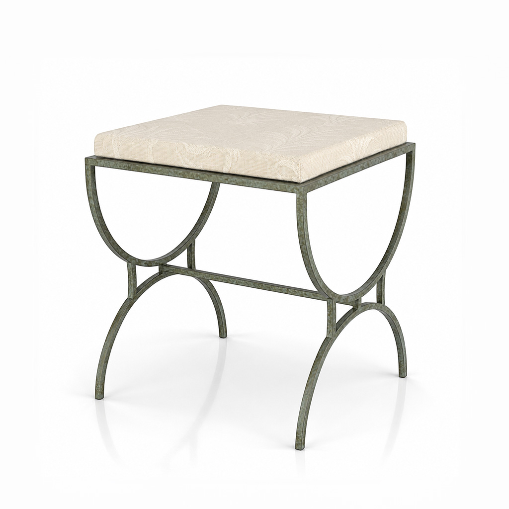 RC HANNO aged iron stool with removable upholstered seat cushion for CAD and 3D interior scenes