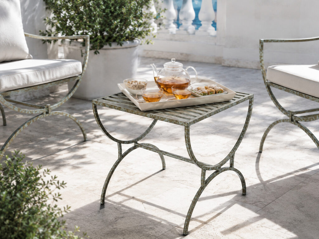 RC HANNO aged iron stool with removable upholstered seat cushion for CAD and 3D interior scenes