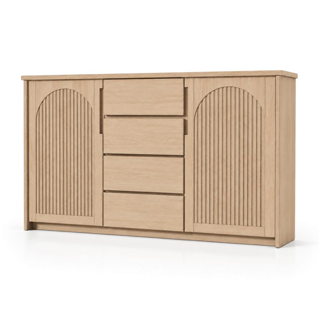 RC OSCAR III light oak sideboard with arched slatted doors and central drawers for CAD and 3D interior scenes