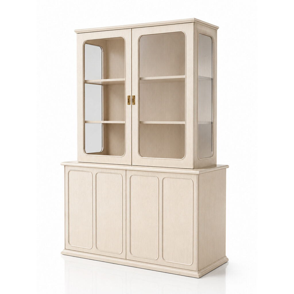 RC IBERIA glass display sideboard with ivory stained birch wood glass and brass for CAD and 3D interior scenes